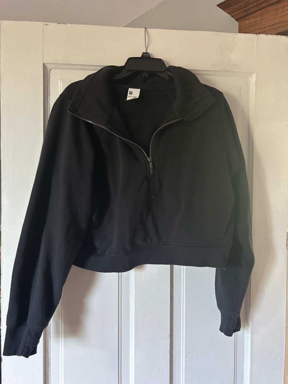Black Half-Zip Cropped Pullover Jacket - Women with thumb holes